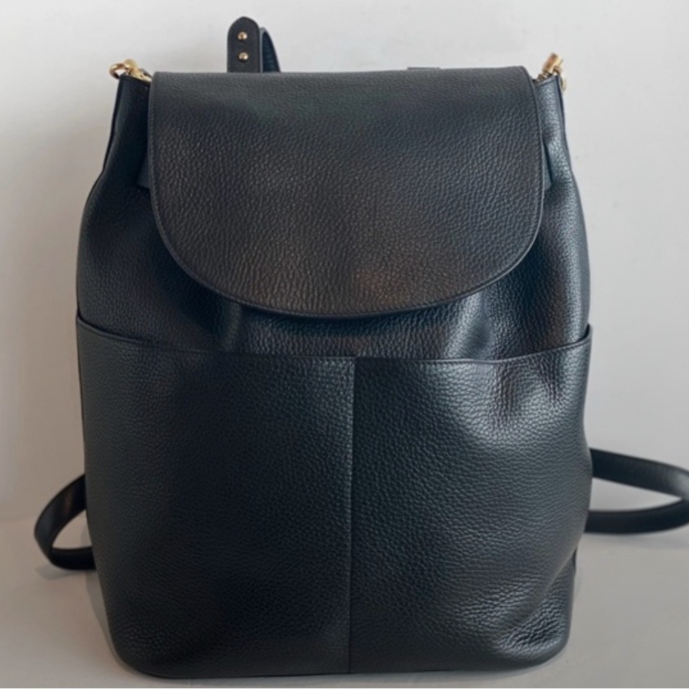 Cuyana Black Leather Backpack with Gold Hardware